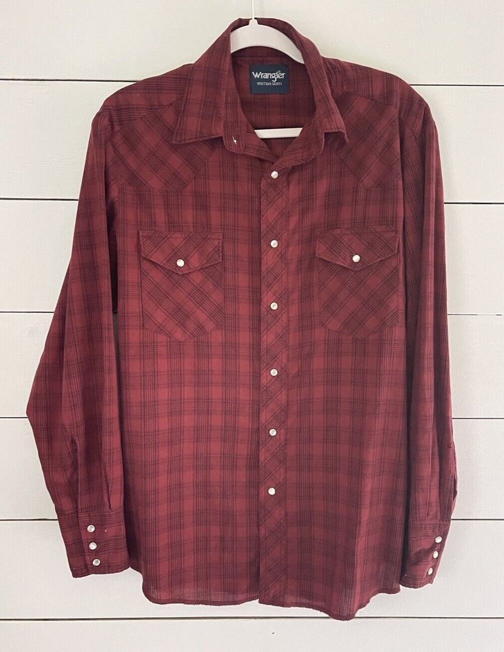 Wrangler Shirt Mens Red Plaid Western Pearl Snap Button Up Long Sleeve Size M